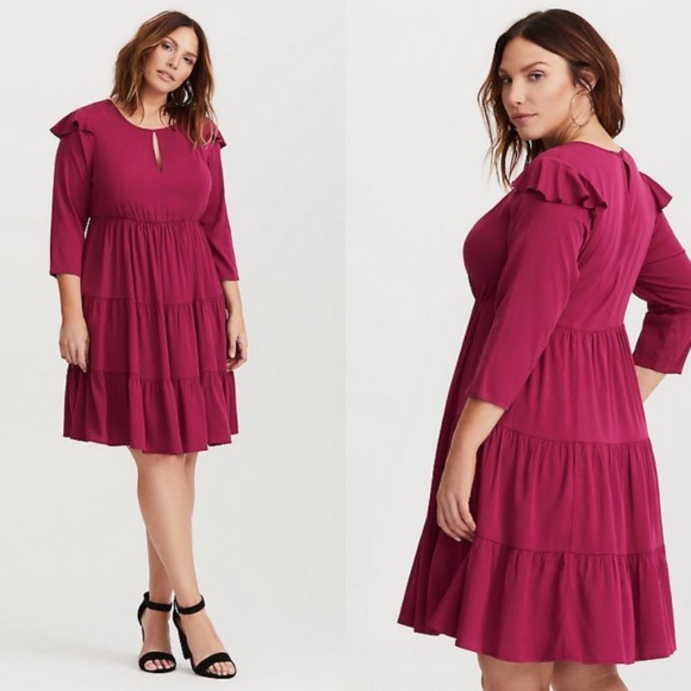 TORRID 4X Pink Challis Skater Tiered Keyhole Dress Plus